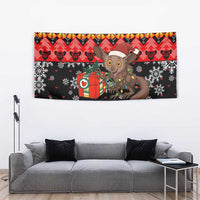 Madagascar Christmas Tapestry with Aye Aye Lemur Santa Hat Holiday Lights and Gift Box Pattern - Wonder Print Shop