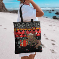Madagascar Christmas Tote Bag with Aye Aye Lemur Santa Hat Holiday Lights and Gift Box Pattern - Wonder Print Shop