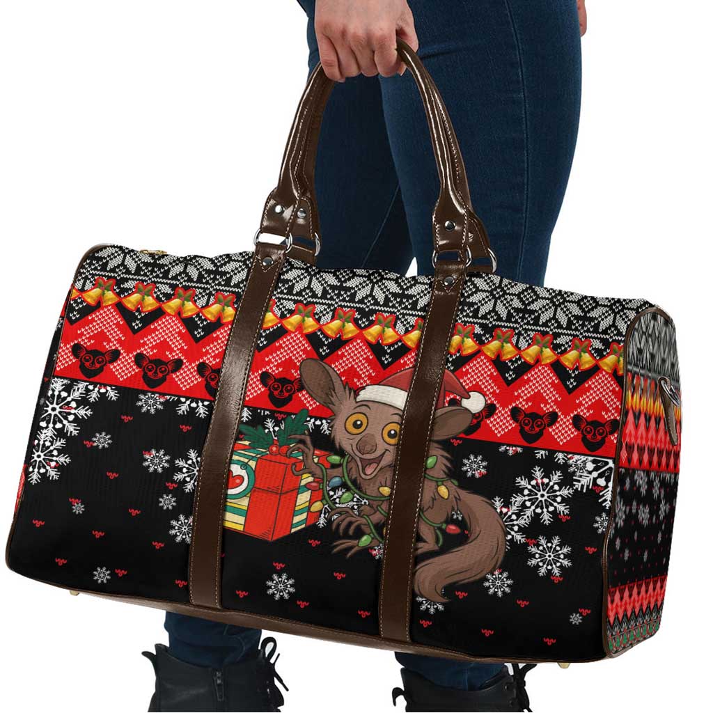 Madagascar Christmas Travel Bag with Aye Aye Lemur Santa Hat Holiday Lights and Gift Box Pattern - Wonder Print Shop