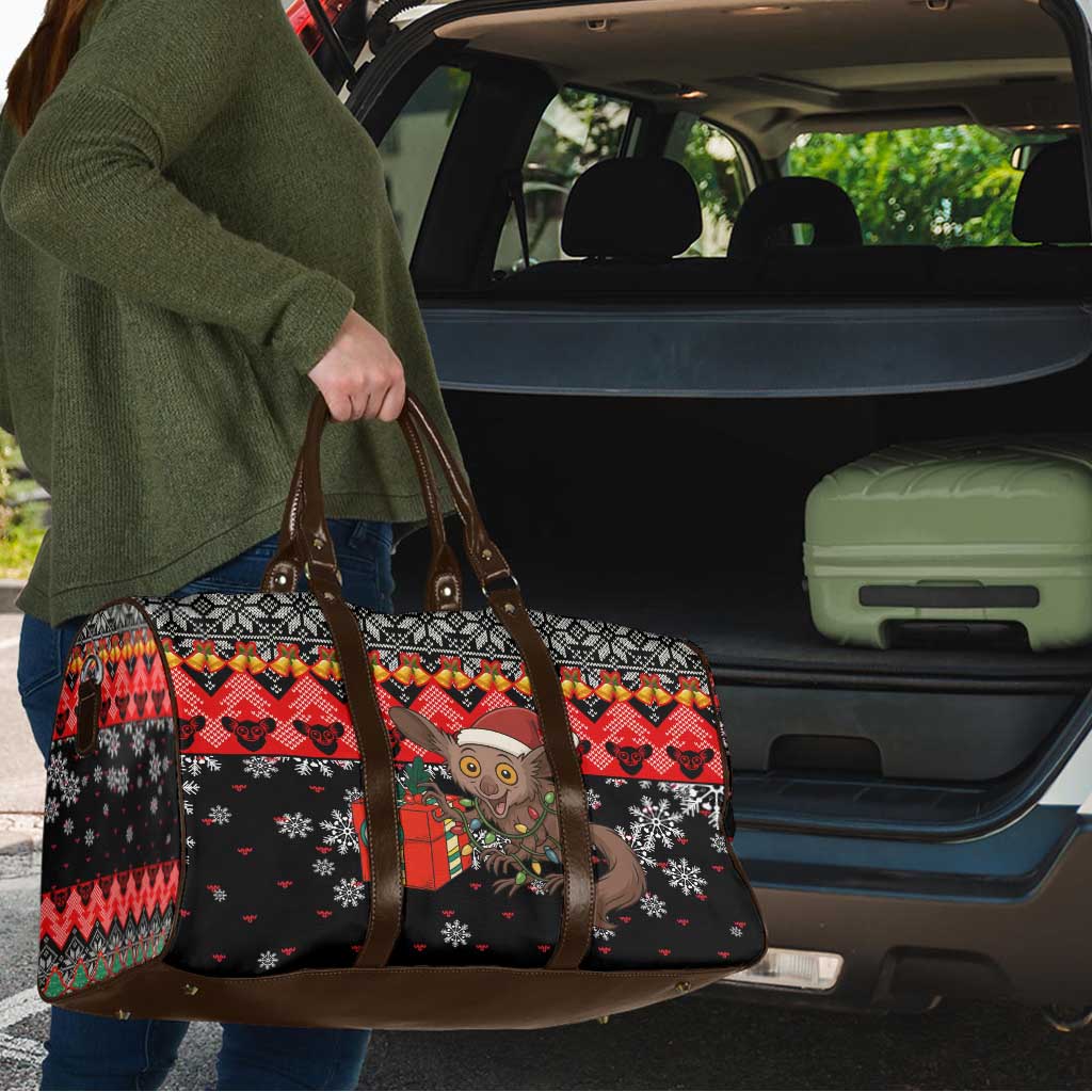 Madagascar Christmas Travel Bag with Aye Aye Lemur Santa Hat Holiday Lights and Gift Box Pattern - Wonder Print Shop