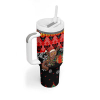 Madagascar Christmas Tumbler With Handle with Aye Aye Lemur Santa Hat Holiday Lights and Gift Box Pattern - Wonder Print Shop
