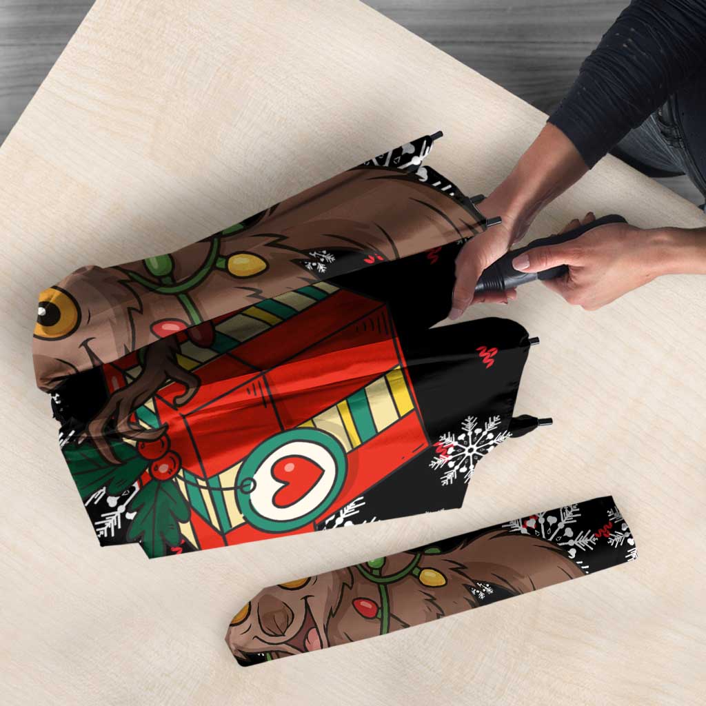 Madagascar Christmas Umbrella with Aye Aye Lemur Santa Hat Holiday Lights and Gift Box Pattern - Wonder Print Shop