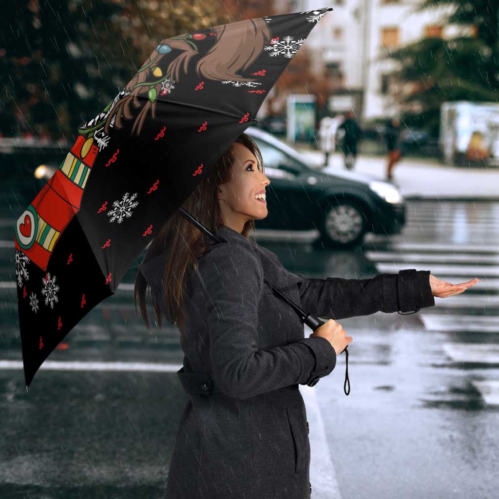 Madagascar Christmas Umbrella with Aye Aye Lemur Santa Hat Holiday Lights and Gift Box Pattern - Wonder Print Shop