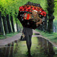 Madagascar Christmas Umbrella with Aye Aye Lemur Santa Hat Holiday Lights and Gift Box Pattern - Wonder Print Shop