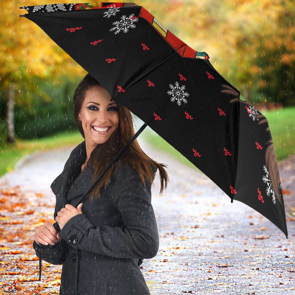 Madagascar Christmas Umbrella with Aye Aye Lemur Santa Hat Holiday Lights and Gift Box Pattern - Wonder Print Shop