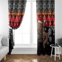 Madagascar Christmas Window Curtain with Aye Aye Lemur Santa Hat Holiday Lights and Gift Box Pattern - Wonder Print Shop