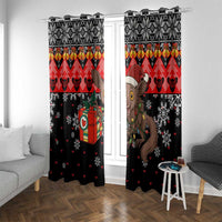 Madagascar Christmas Window Curtain with Aye Aye Lemur Santa Hat Holiday Lights and Gift Box Pattern - Wonder Print Shop