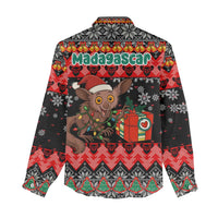 Madagascar Christmas Women Casual Shirt with Aye Aye Lemur Santa Hat Holiday Lights and Gift Box Pattern - Wonder Print Shop