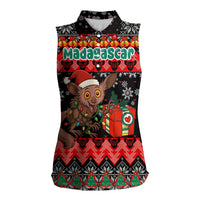 Madagascar Christmas Women Sleeveless Polo Shirt with Aye Aye Lemur Santa Hat Holiday Lights and Gift Box Pattern - Wonder Print Shop