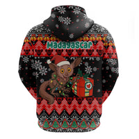 Madagascar Christmas Zip Hoodie with Aye Aye Lemur Santa Hat Holiday Lights and Gift Box Pattern - Wonder Print Shop