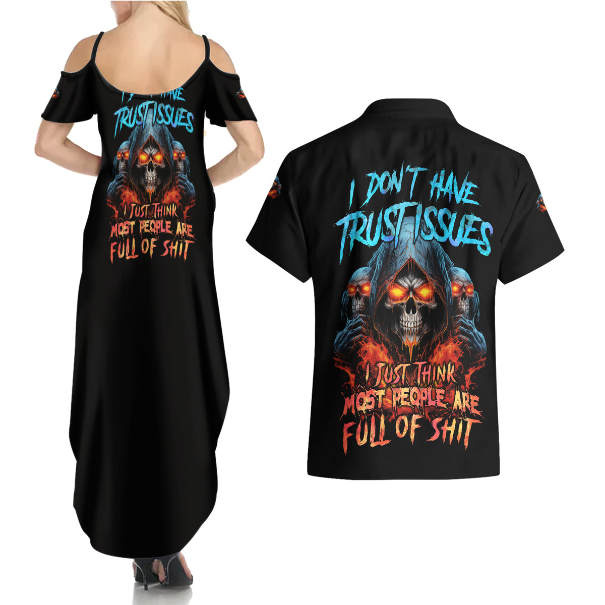I Don't Have Trust Issues Couples Matching Summer Maxi Dress and Hawaiian Shirt - Wonder Print Shop