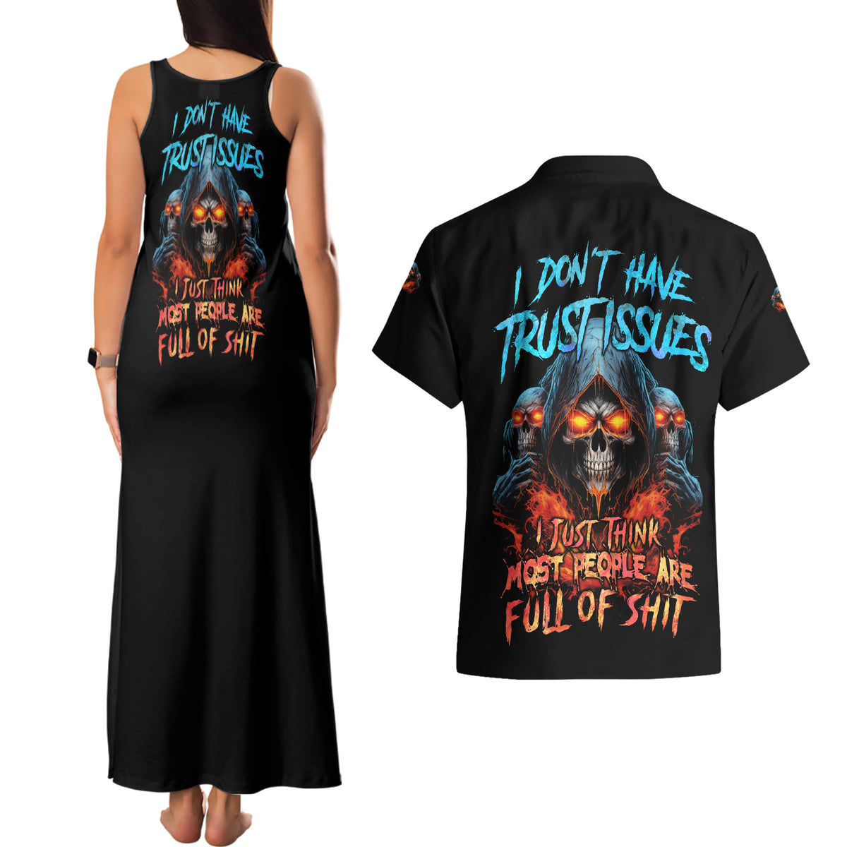 I Don't Have Trust Issues Couples Matching Tank Maxi Dress and Hawaiian Shirt - Wonder Print Shop