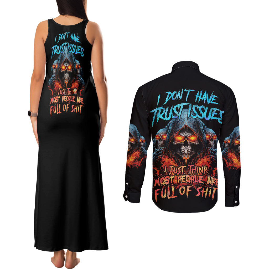 I Don't Have Trust Issues Couples Matching Tank Maxi Dress and Long Sleeve Button Shirt - Wonder Print Shop