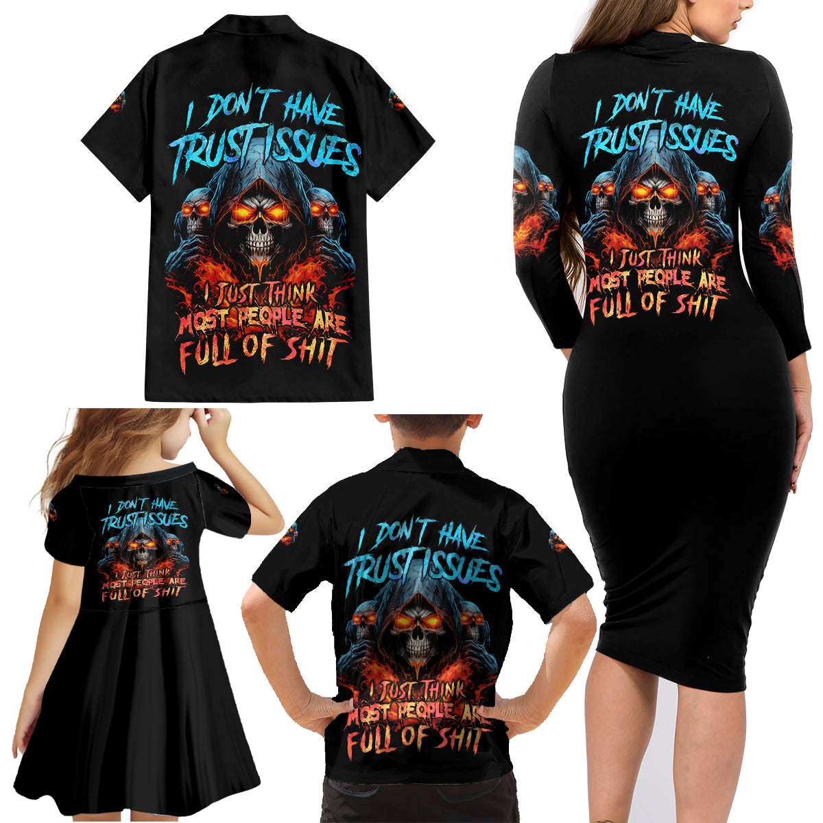 I Don't Have Trust Issues Family Matching Long Sleeve Bodycon Dress and Hawaiian Shirt - Wonder Print Shop
