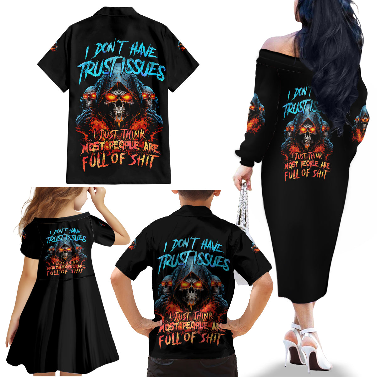 I Don't Have Trust Issues Family Matching Off Shoulder Long Sleeve Dress and Hawaiian Shirt - Wonder Print Shop