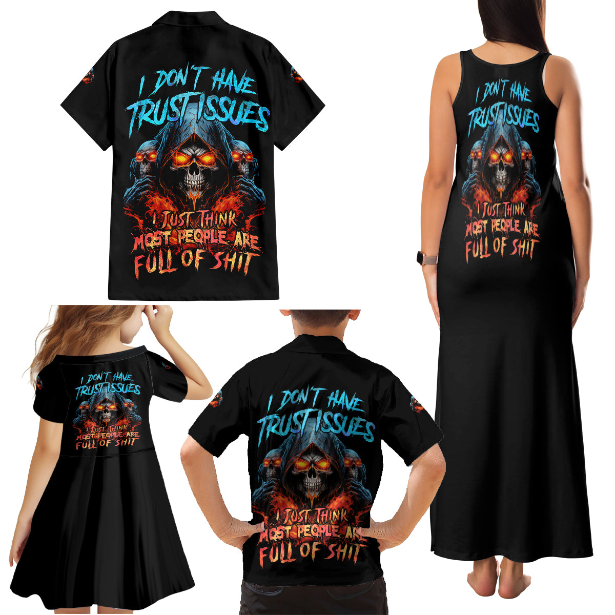 I Don't Have Trust Issues Family Matching Tank Maxi Dress and Hawaiian Shirt - Wonder Print Shop