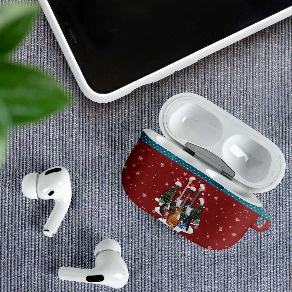 Christmas Guitar AirPods Case with Santa Hats Trees Snowflakes and Musical Pattern - Wonder Print Shop