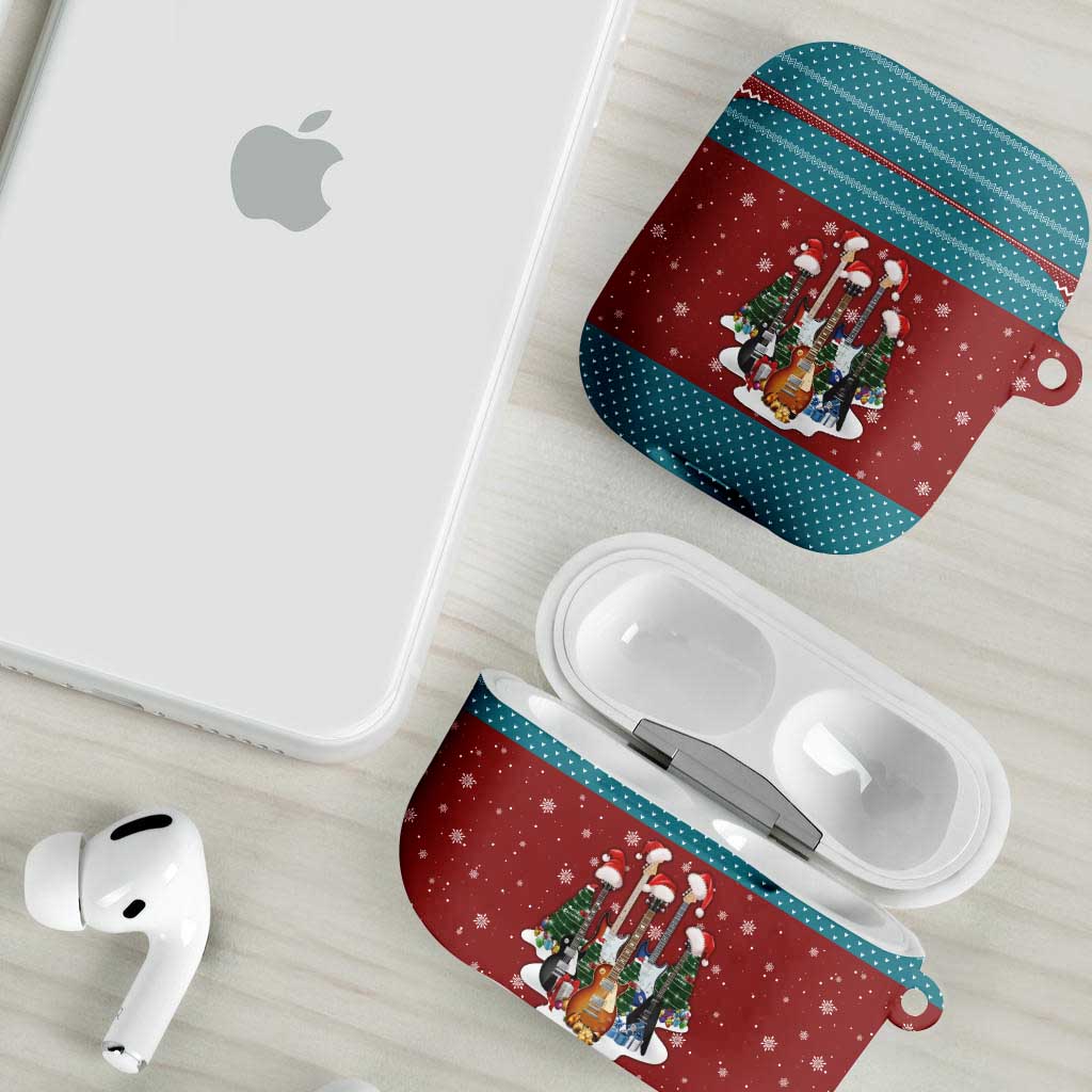 Christmas Guitar AirPods Case with Santa Hats Trees Snowflakes and Musical Pattern - Wonder Print Shop