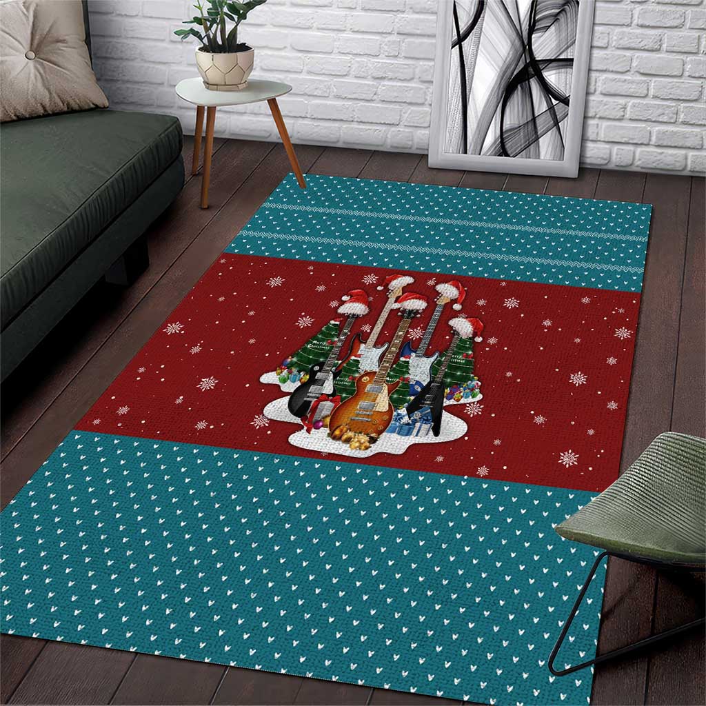 Christmas Guitar Area Rug with Santa Hats Trees Snowflakes and Musical Pattern - Wonder Print Shop