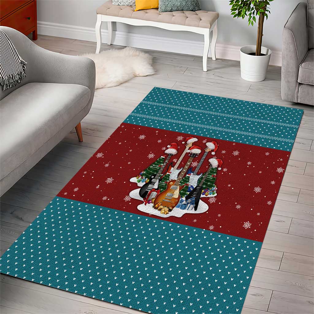 Christmas Guitar Area Rug with Santa Hats Trees Snowflakes and Musical Pattern - Wonder Print Shop