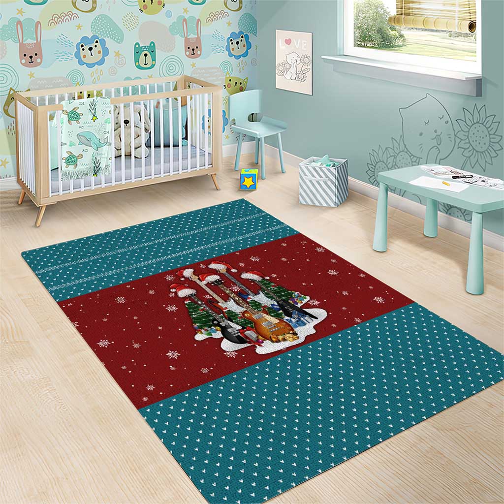 Christmas Guitar Area Rug with Santa Hats Trees Snowflakes and Musical Pattern - Wonder Print Shop