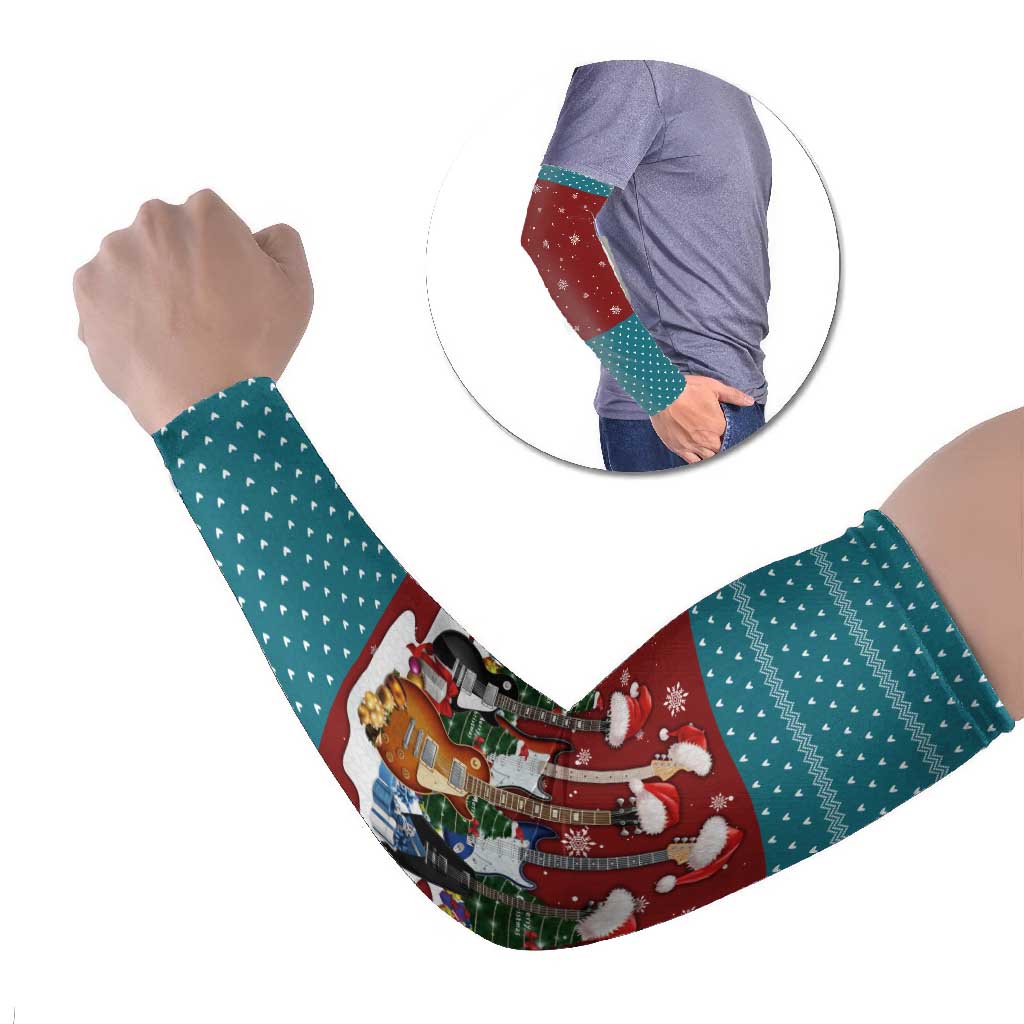 Christmas Guitar Arm Sleeves with Santa Hats Trees Snowflakes and Musical Pattern - Wonder Print Shop