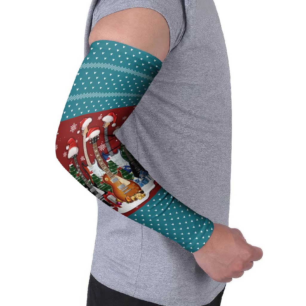 Christmas Guitar Arm Sleeves with Santa Hats Trees Snowflakes and Musical Pattern - Wonder Print Shop