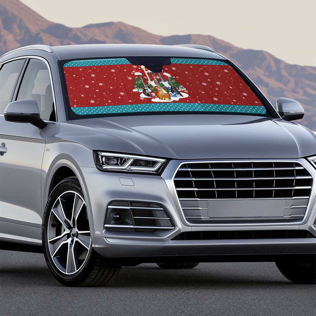 Christmas Guitar Auto Sun Shade with Santa Hats Trees Snowflakes and Musical Pattern - Wonder Print Shop