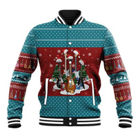 Christmas Guitar Baseball Jacket with Santa Hats Trees Snowflakes and Musical Pattern - Wonder Print Shop