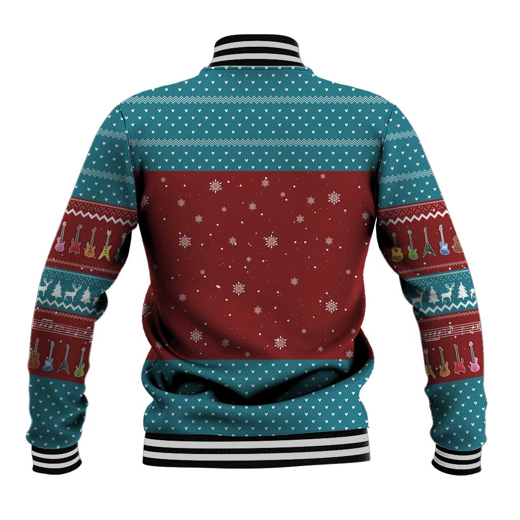 Christmas Guitar Baseball Jacket with Santa Hats Trees Snowflakes and Musical Pattern - Wonder Print Shop