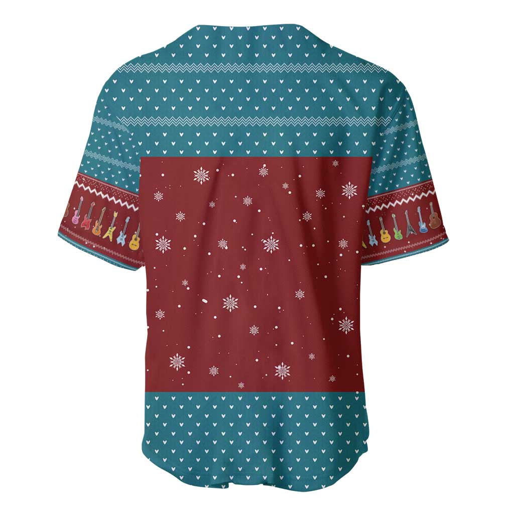 Christmas Guitar Baseball Jersey with Santa Hats Trees Snowflakes and Musical Pattern - Wonder Print Shop