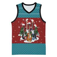Christmas Guitar Basketball Jersey with Santa Hats Trees Snowflakes and Musical Pattern - Wonder Print Shop