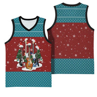 Christmas Guitar Basketball Jersey with Santa Hats Trees Snowflakes and Musical Pattern - Wonder Print Shop