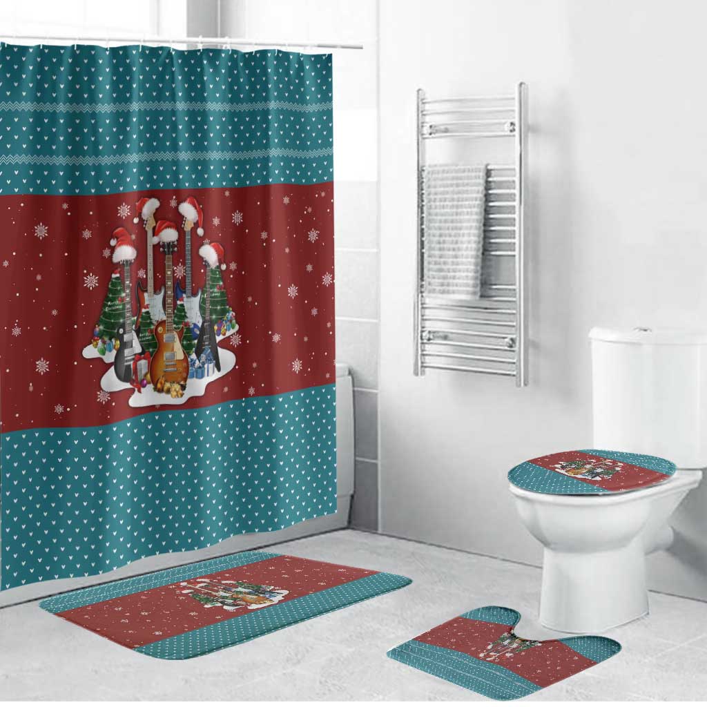 Christmas Guitar Bathroom Set with Santa Hats Trees Snowflakes and Musical Pattern - Wonder Print Shop