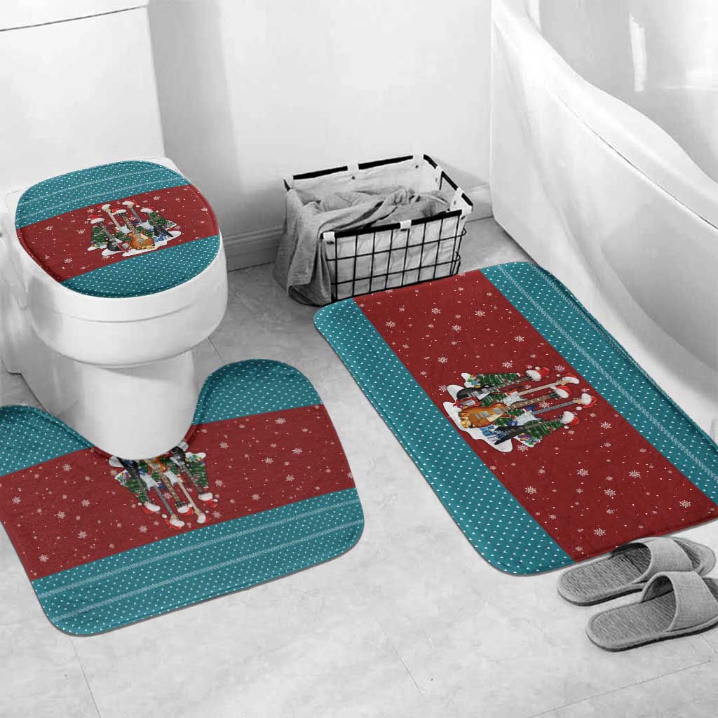Christmas Guitar Bathroom Set with Santa Hats Trees Snowflakes and Musical Pattern - Wonder Print Shop