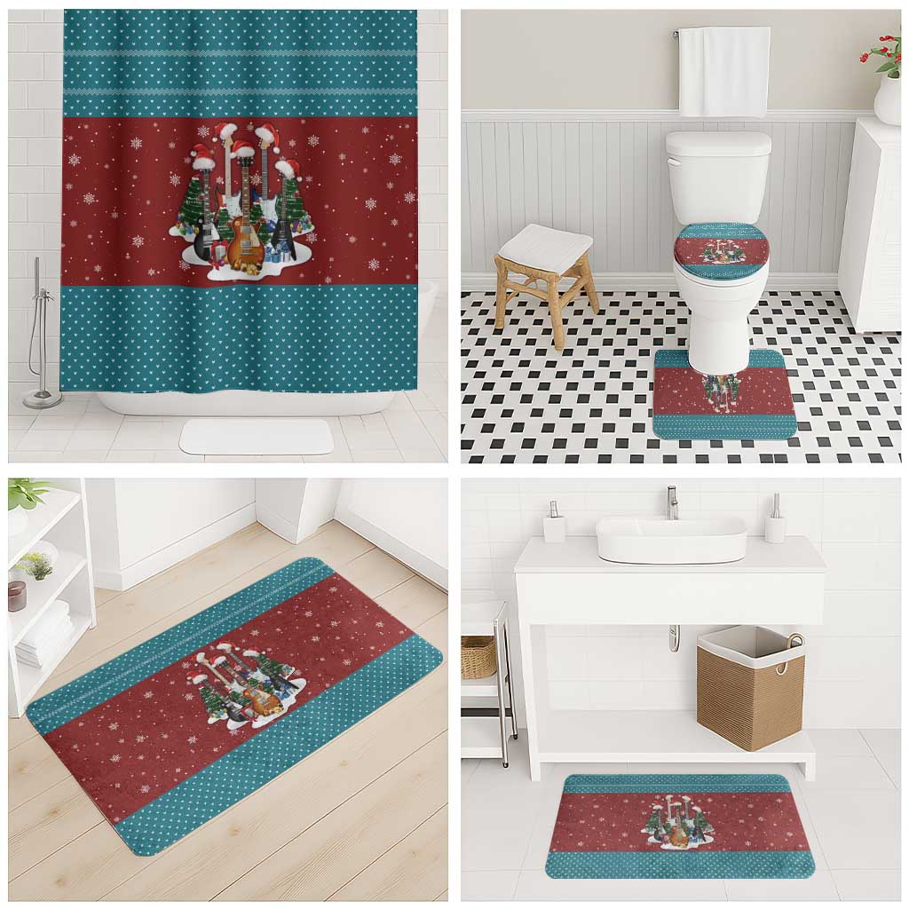 Christmas Guitar Bathroom Set with Santa Hats Trees Snowflakes and Musical Pattern - Wonder Print Shop
