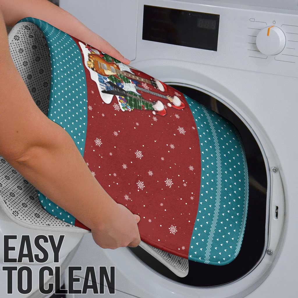 Christmas Guitar Bathroom Set with Santa Hats Trees Snowflakes and Musical Pattern - Wonder Print Shop