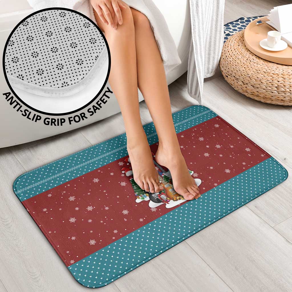 Christmas Guitar Bathroom Set with Santa Hats Trees Snowflakes and Musical Pattern - Wonder Print Shop