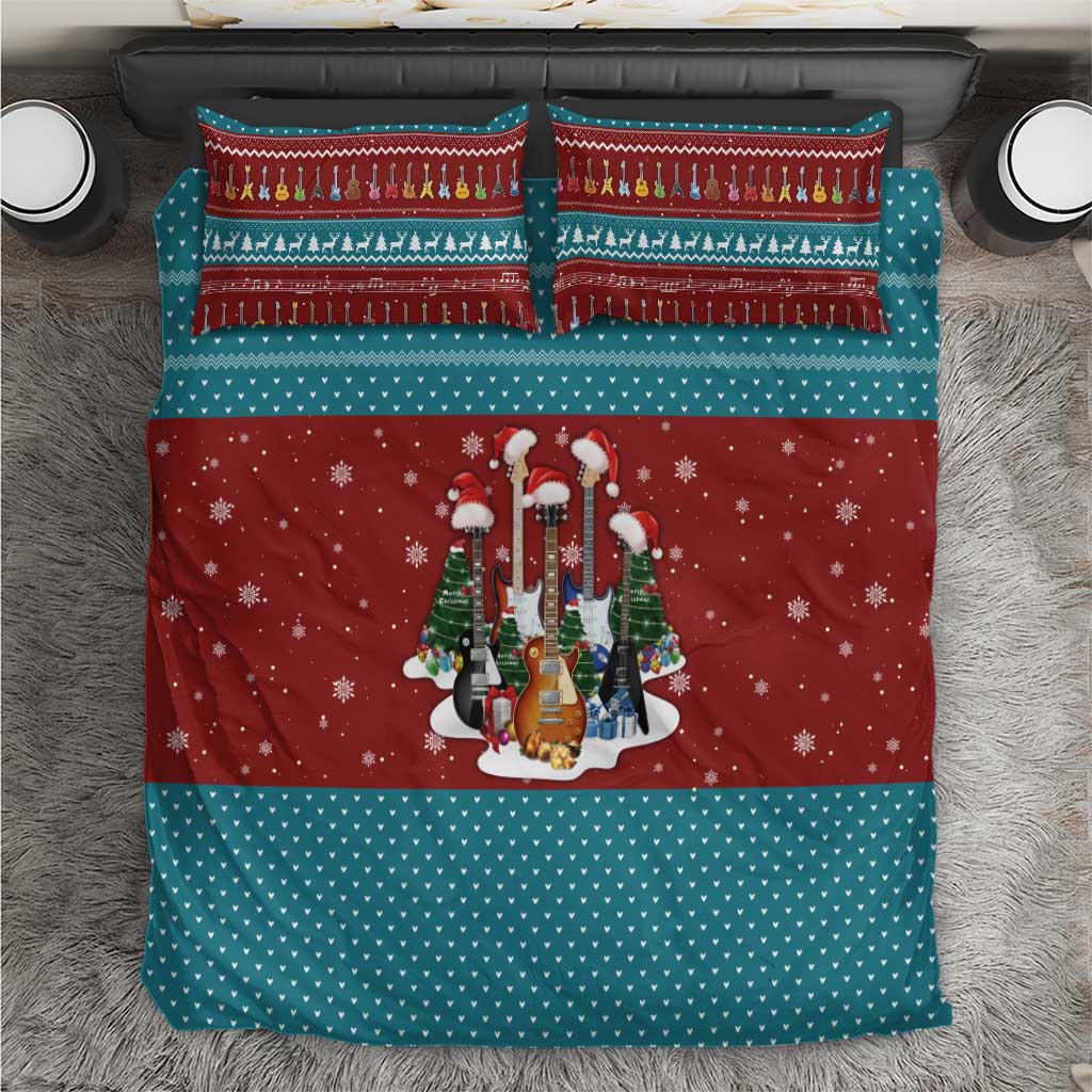 Christmas Guitar Bedding Set with Santa Hats Trees Snowflakes and Musical Pattern - Wonder Print Shop