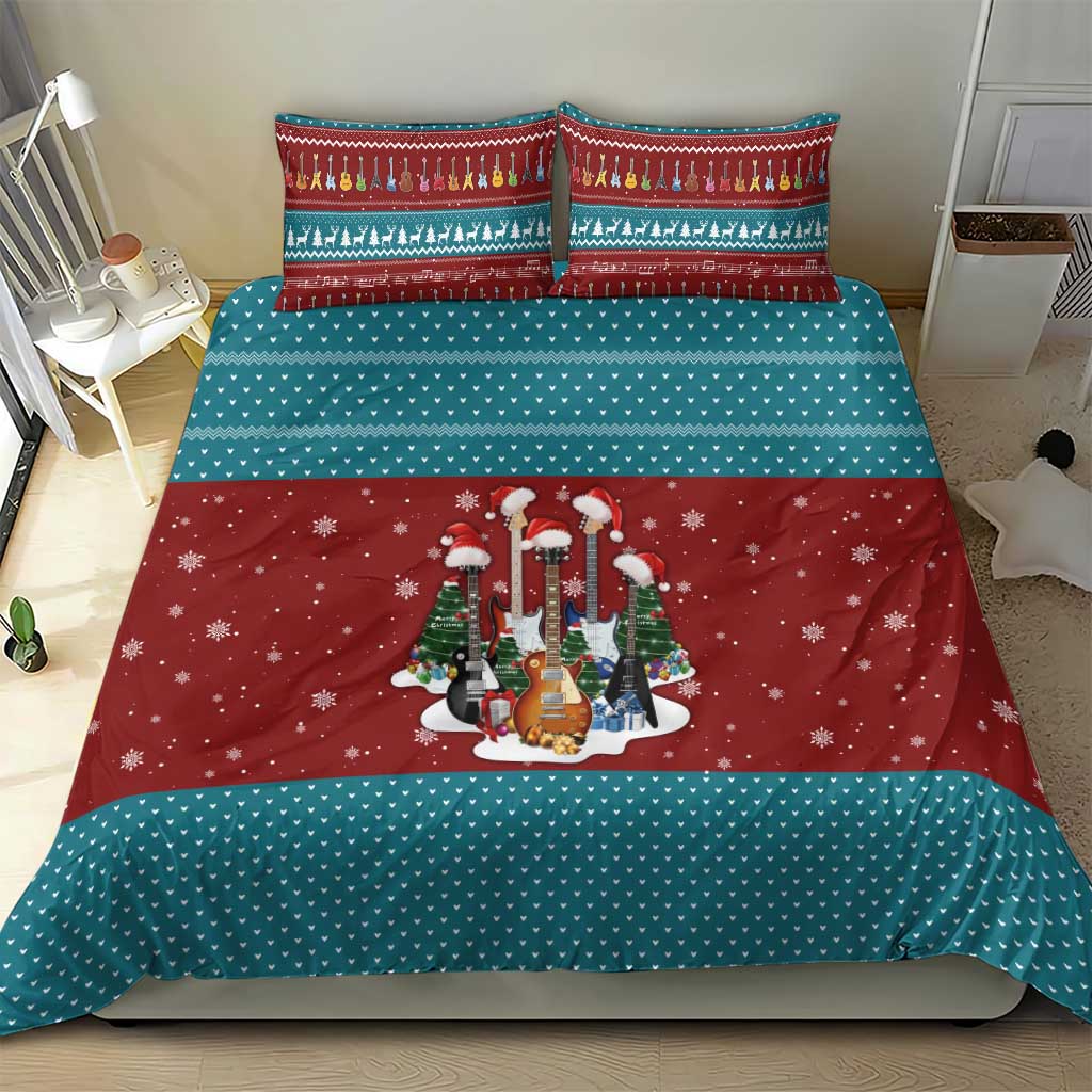 Christmas Guitar Bedding Set with Santa Hats Trees Snowflakes and Musical Pattern - Wonder Print Shop