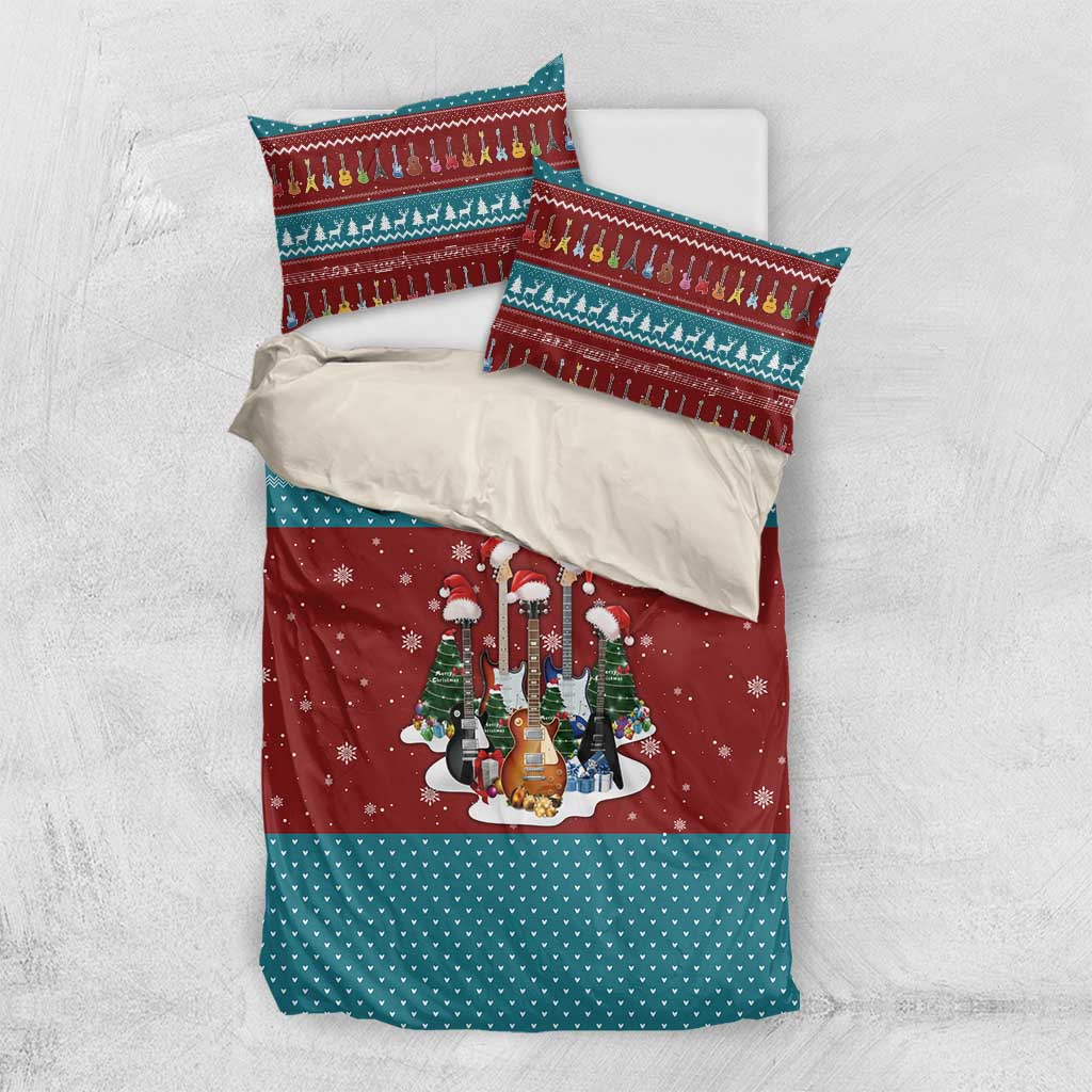 Christmas Guitar Bedding Set with Santa Hats Trees Snowflakes and Musical Pattern - Wonder Print Shop