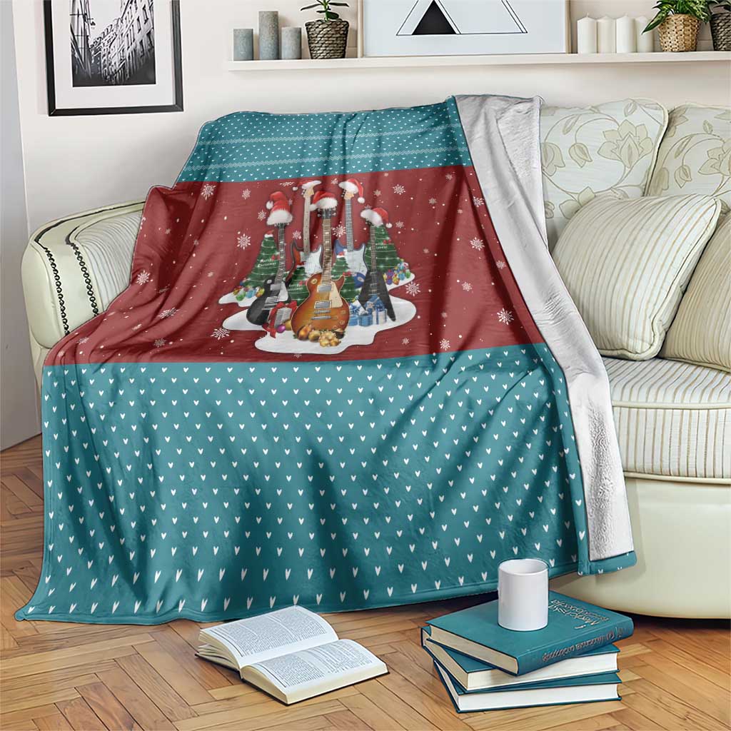 Christmas Guitar Blanket with Santa Hats Trees Snowflakes and Musical Pattern - Wonder Print Shop