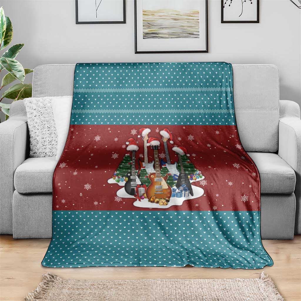 Christmas Guitar Blanket with Santa Hats Trees Snowflakes and Musical Pattern - Wonder Print Shop