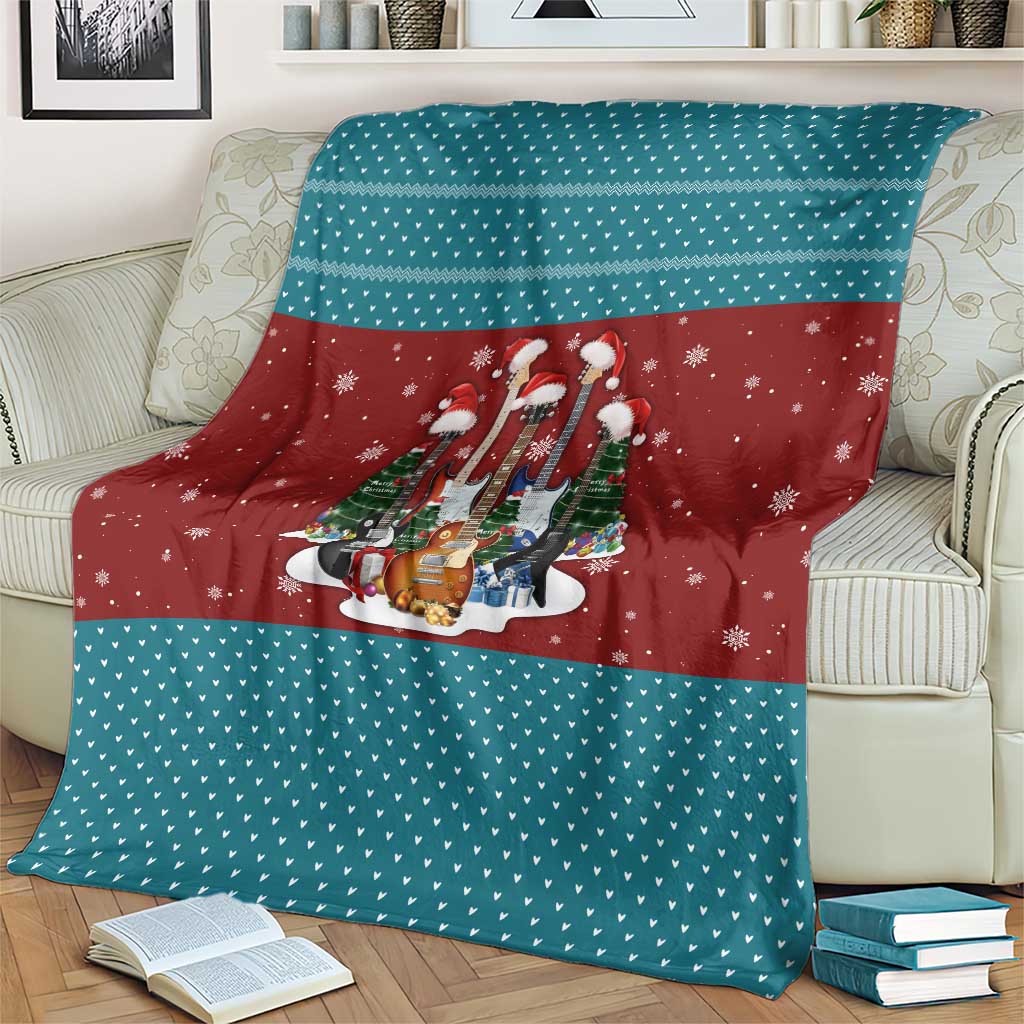 Christmas Guitar Blanket with Santa Hats Trees Snowflakes and Musical Pattern - Wonder Print Shop