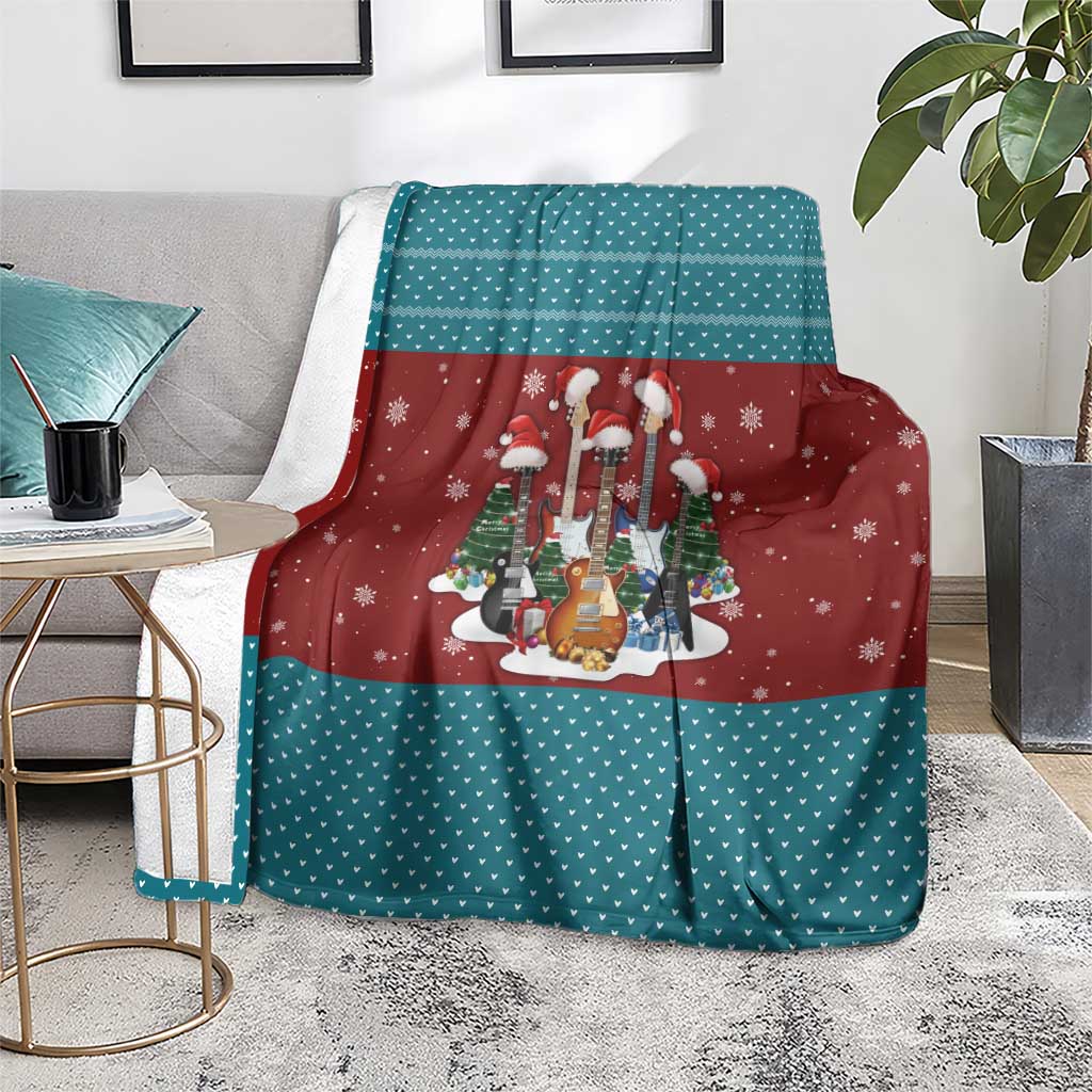 Christmas Guitar Blanket with Santa Hats Trees Snowflakes and Musical Pattern - Wonder Print Shop