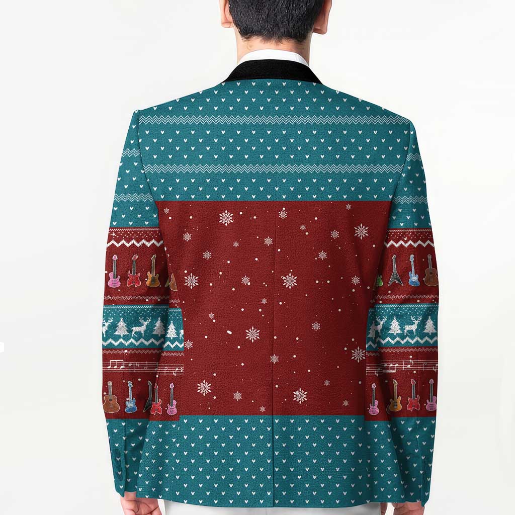 Christmas Guitar Blazer with Santa Hats Trees Snowflakes and Musical Pattern - Wonder Print Shop
