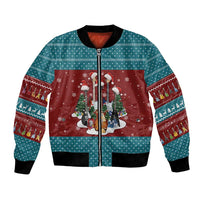 Christmas Guitar Bomber Jacket with Santa Hats Trees Snowflakes and Musical Pattern - Wonder Print Shop