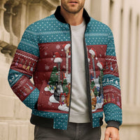Christmas Guitar Bomber Puffer Jacket with Santa Hats Trees Snowflakes and Musical Pattern - Wonder Print Shop