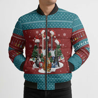 Christmas Guitar Bomber Puffer Jacket with Santa Hats Trees Snowflakes and Musical Pattern - Wonder Print Shop