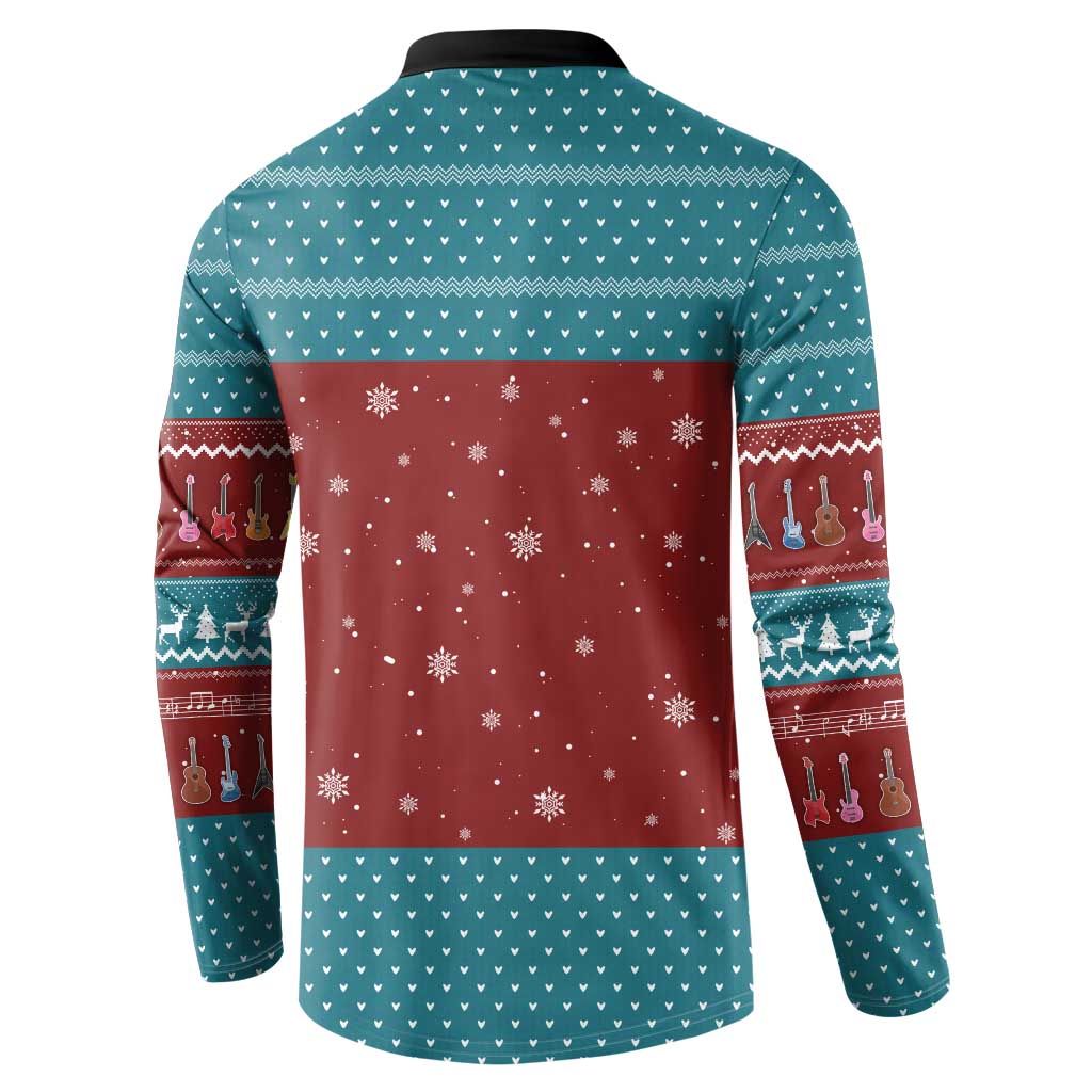 Christmas Guitar Button Sweatshirt with Santa Hats Trees Snowflakes and Musical Pattern - Wonder Print Shop